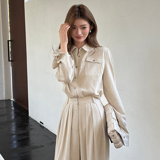 氣質亞麻口袋襯衫-25659