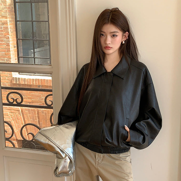 一世風流黑色重工皮衣夾克-25635