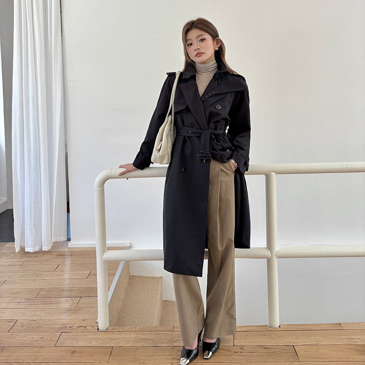 黑色經典重工中長風衣-25653