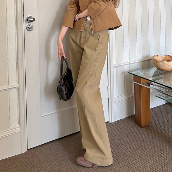 西部牛仔卡其直筒寬鬆工裝牛仔褲-25655