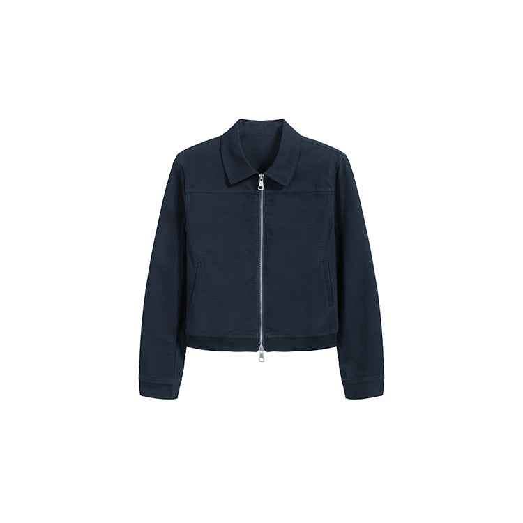 海藍翻領工裝短版棉夾克-25684