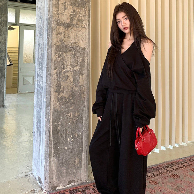 潮模掛脖衛衣抽繩衛褲兩件套-25637