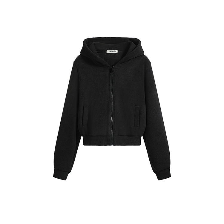 黑廠潮流搖粒絨連帽外套微喇褲兩件套-25640