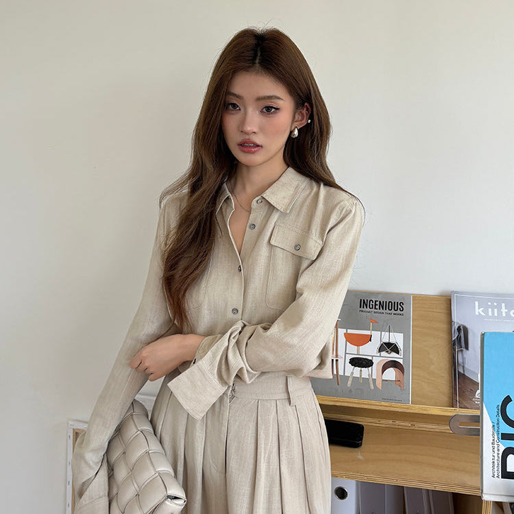 氣質亞麻口袋襯衫-25659