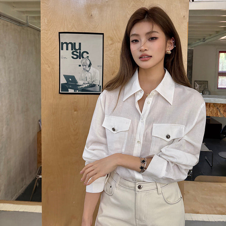 天絲口袋薄襯衫-25648