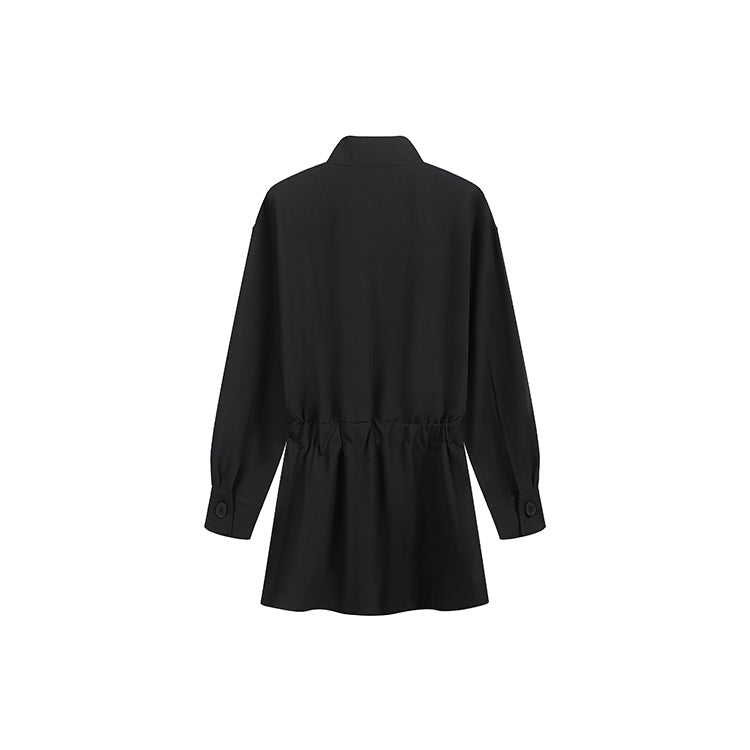 黑色復古立領設計襯衫連衣裙-25641