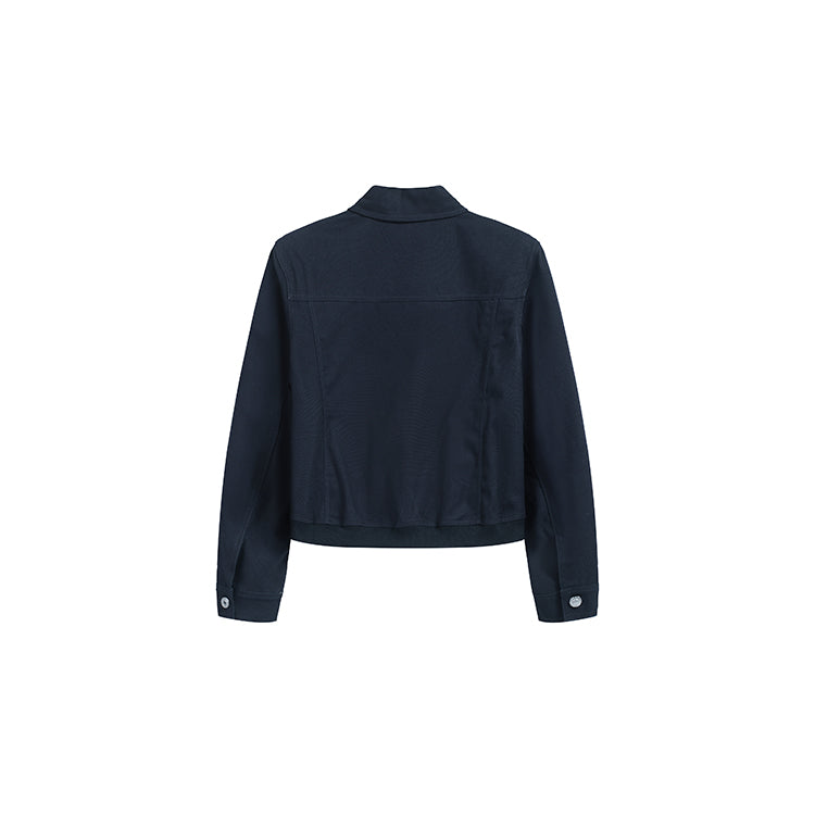 海藍翻領工裝短版棉夾克-25684