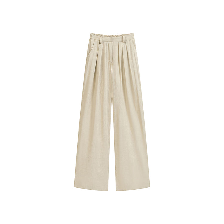 亞麻直紋落地寬褲-25658
