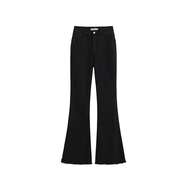 長腿小姐高腰黑色微喇牛仔褲-25650