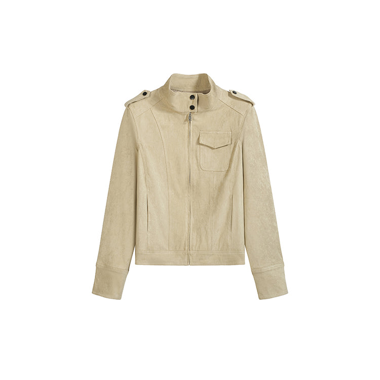美式懷舊牛皮絨短夾克-25651