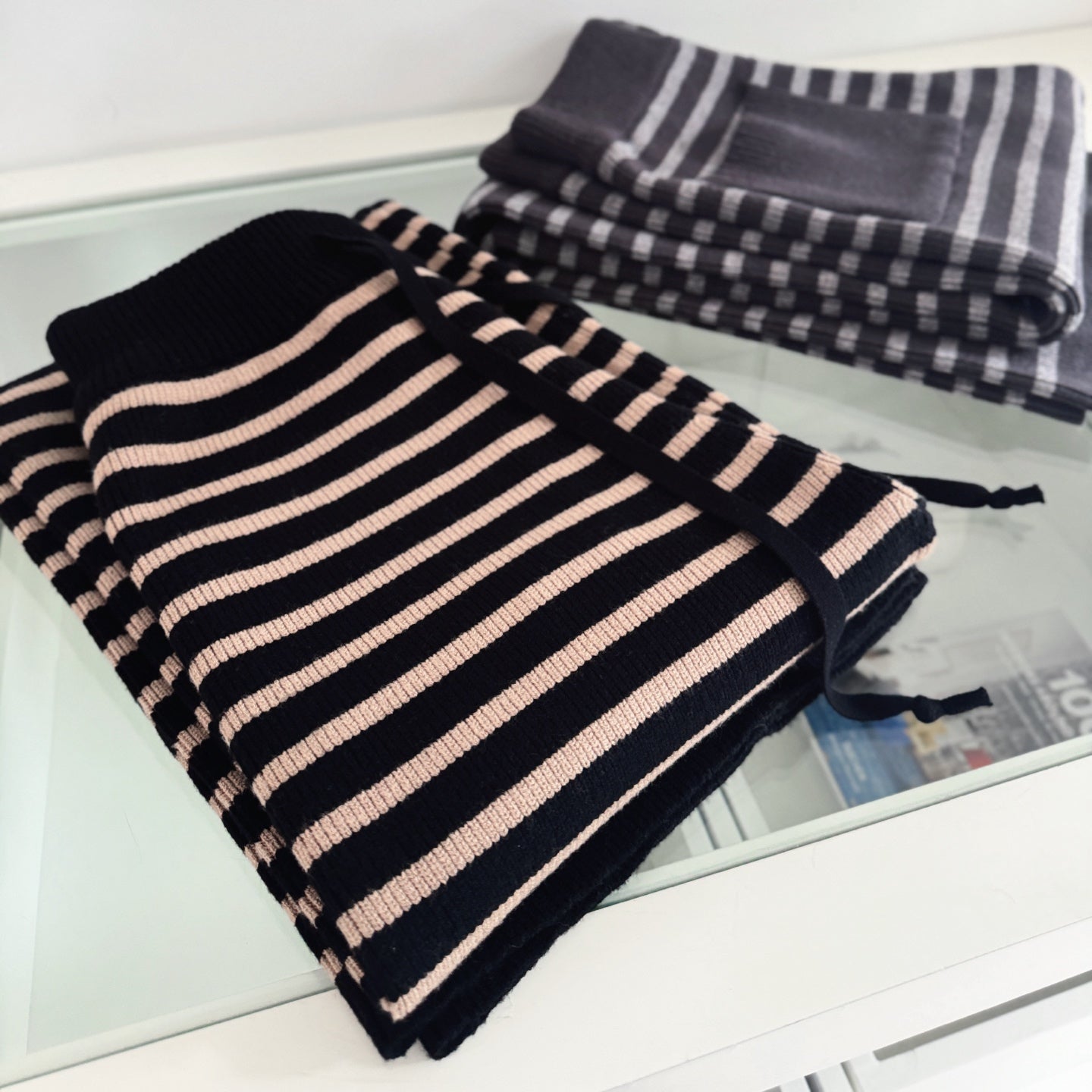 軟糯針織加厚條紋寬褲-25673