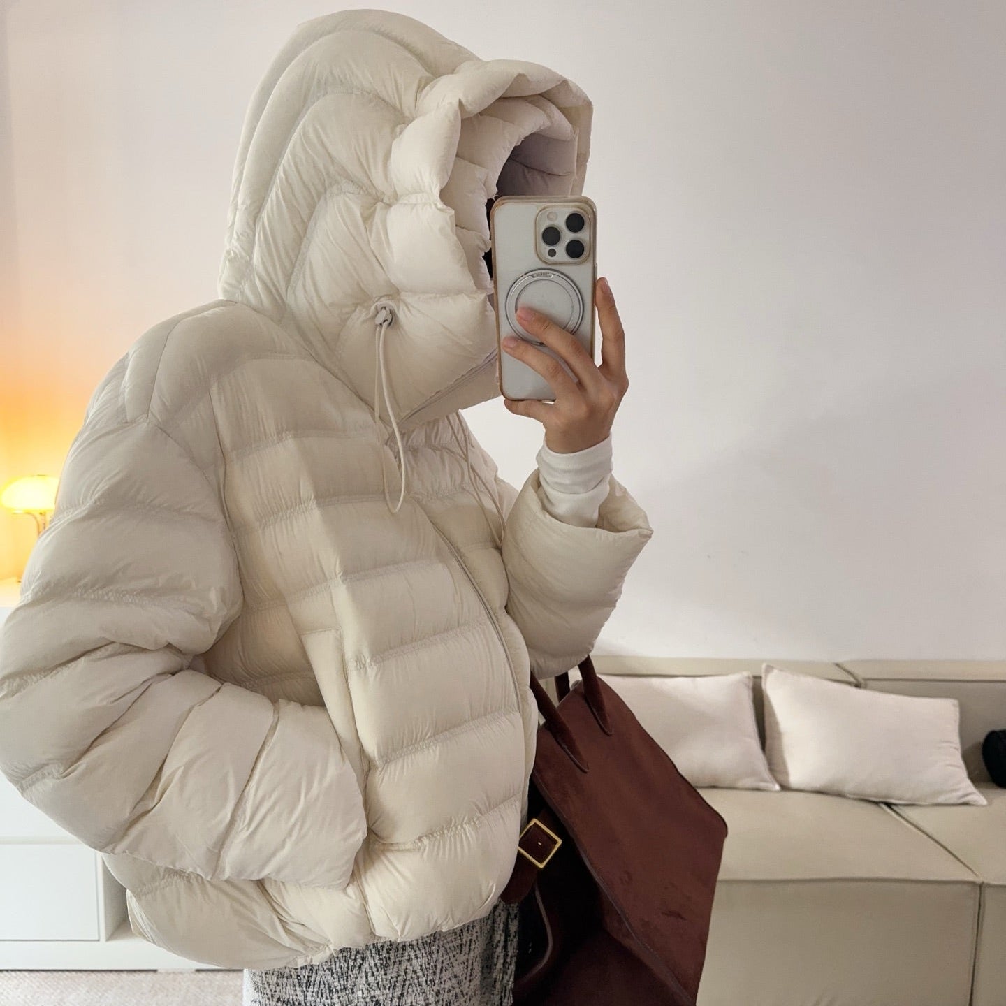 甜美可愛顯瘦花苞連帽羽絨外套-25675