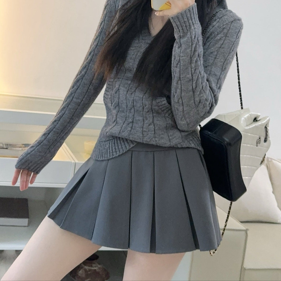 博爾蓋塞美術館學院寬褶短裙-25626