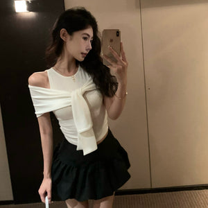 貴氣休閒綁帶裹肩背心上衣-25467