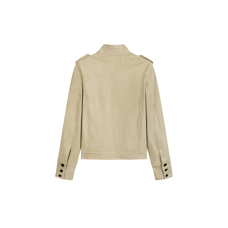 美式懷舊牛皮絨短夾克-25651