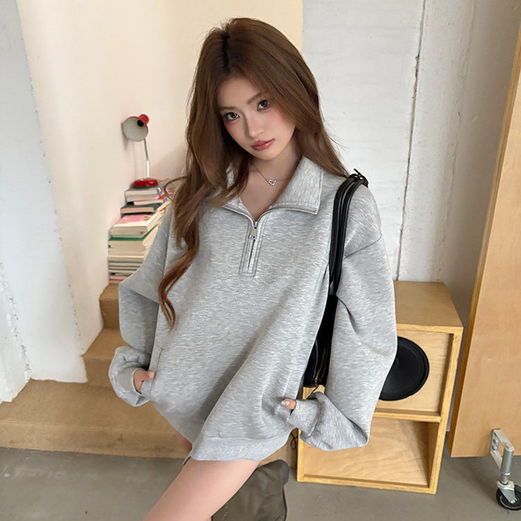 寬鬆廓形立領半拉鏈衛衣-25631