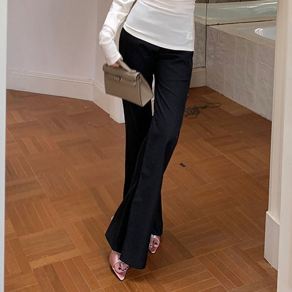 黑色顯瘦直筒微喇西褲-25662