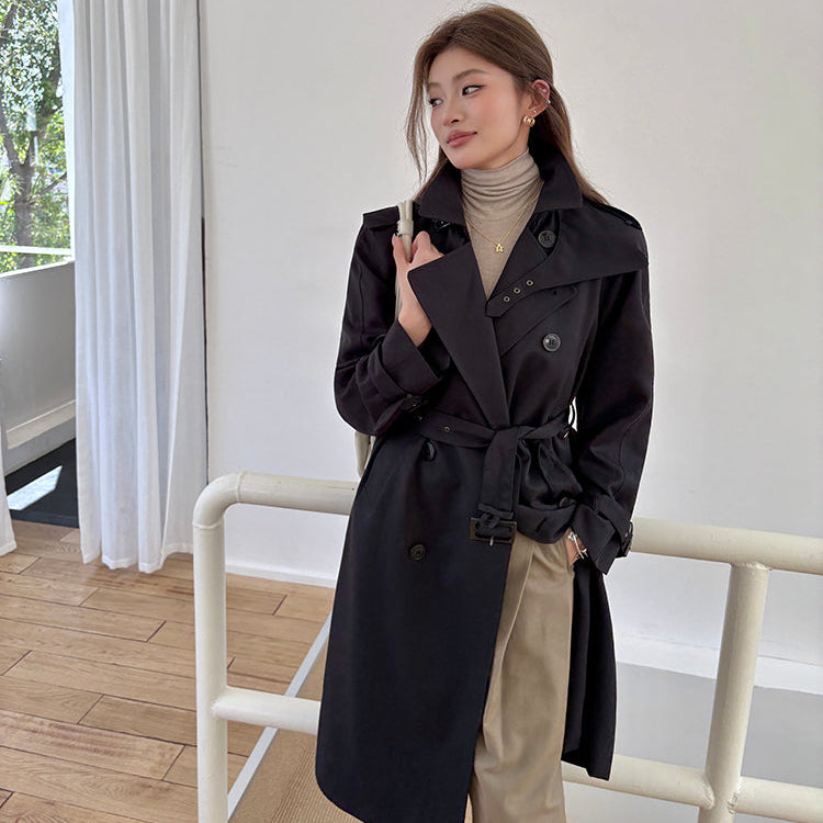 黑色經典重工中長風衣-25653