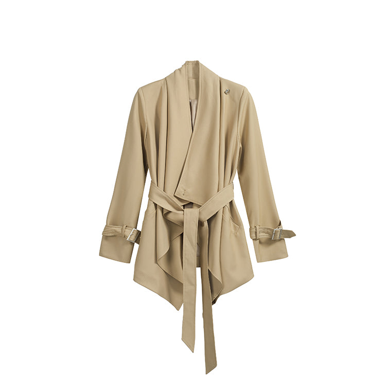 娜烏西卡卡其垂墜感繫帶風衣-25682