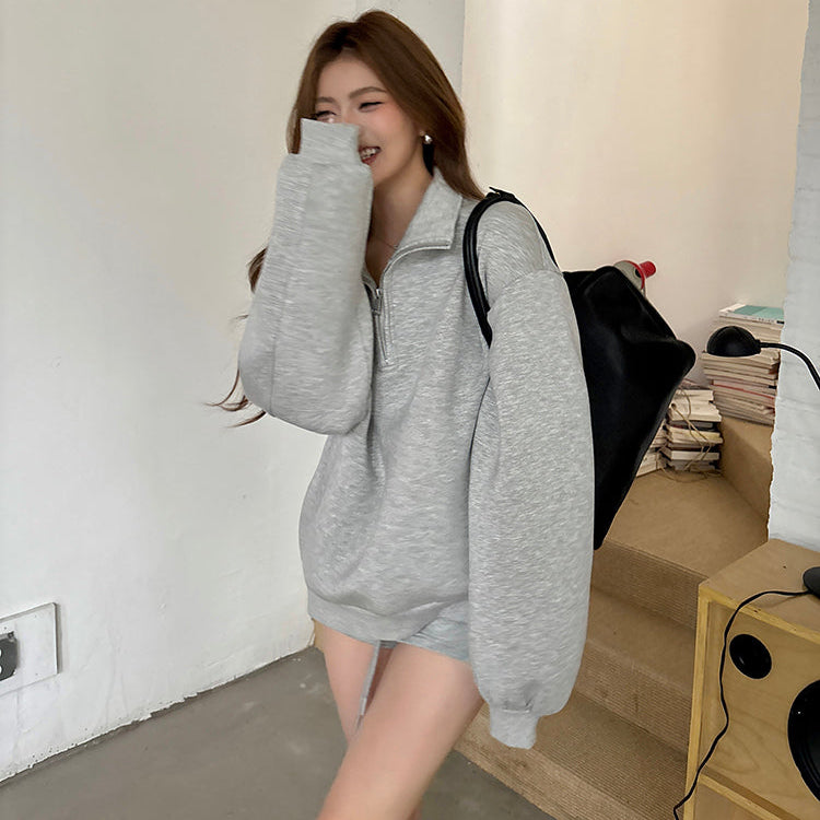 寬鬆廓形立領半拉鏈衛衣-25631