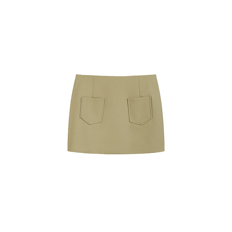 卡綠中低腰包臀裙-25681