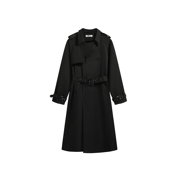 黑色經典重工中長風衣-25653