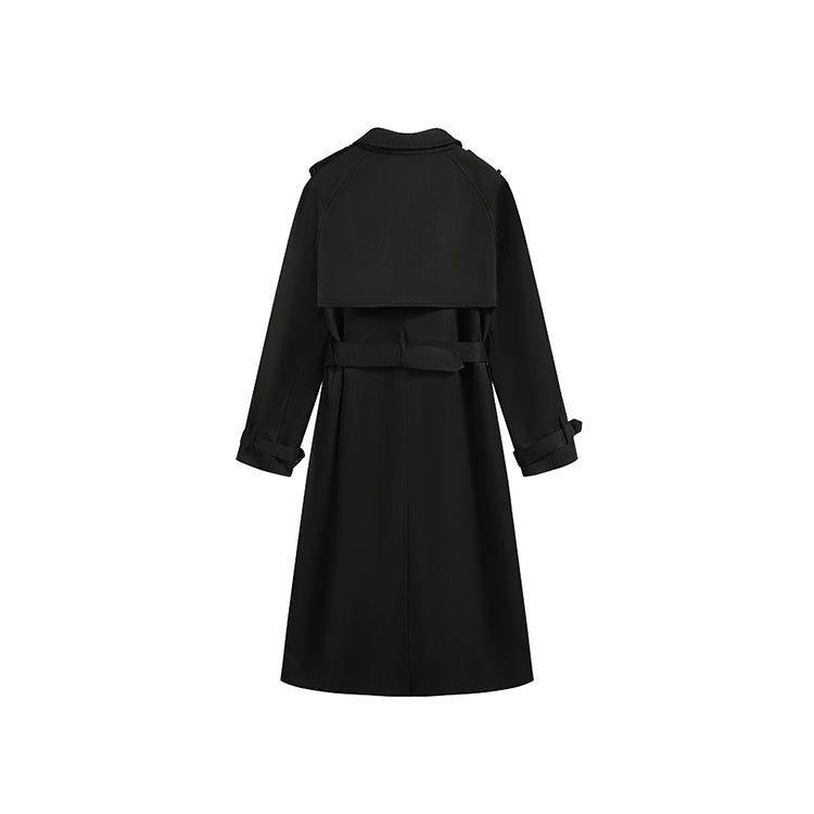 黑色經典重工中長風衣-25653