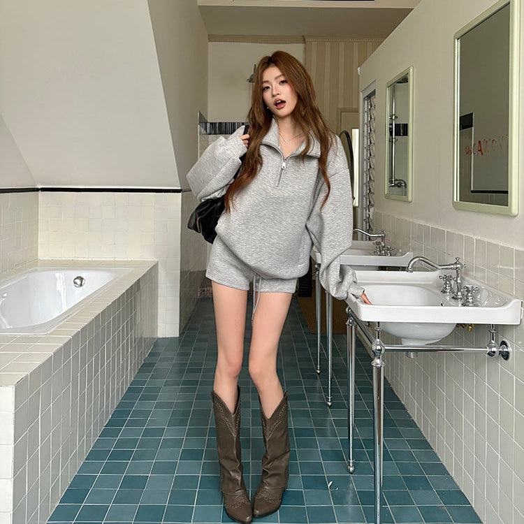 寬鬆廓形立領半拉鏈衛衣-25631