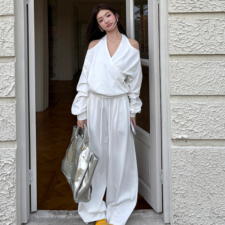 潮模掛脖衛衣抽繩衛褲兩件套-25637