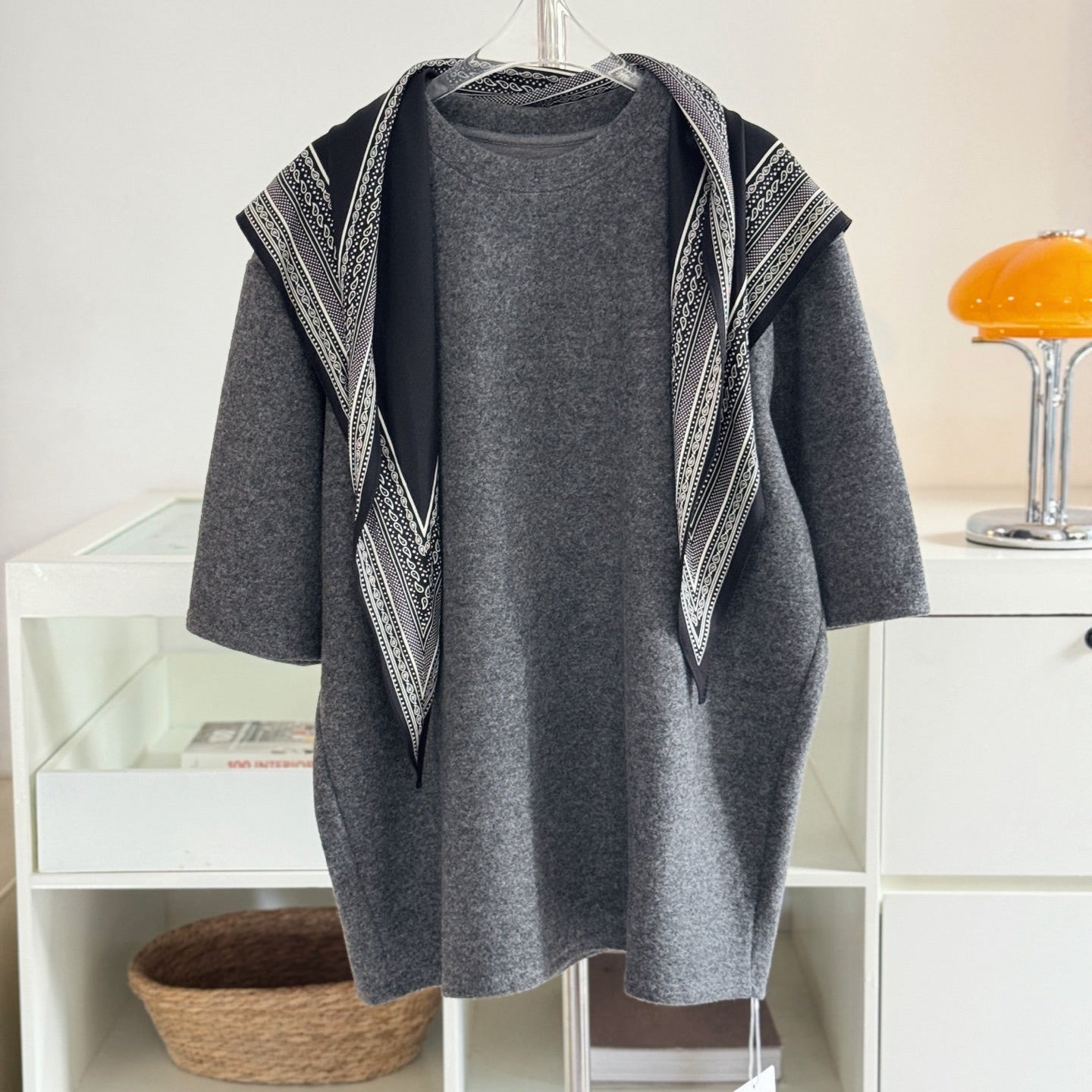 自留款深灰大廓形加厚中長版上衣-25671