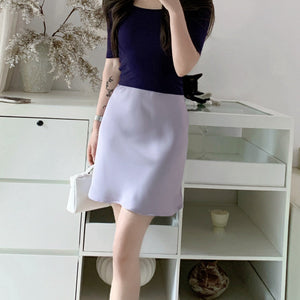摩登女孩緞面鬆緊腰短裙-25589