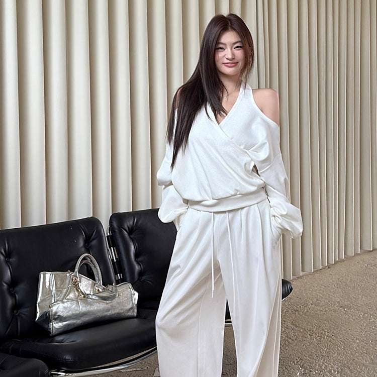 潮模掛脖衛衣抽繩衛褲兩件套-25637