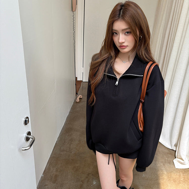 寬鬆廓形立領半拉鏈衛衣-25631