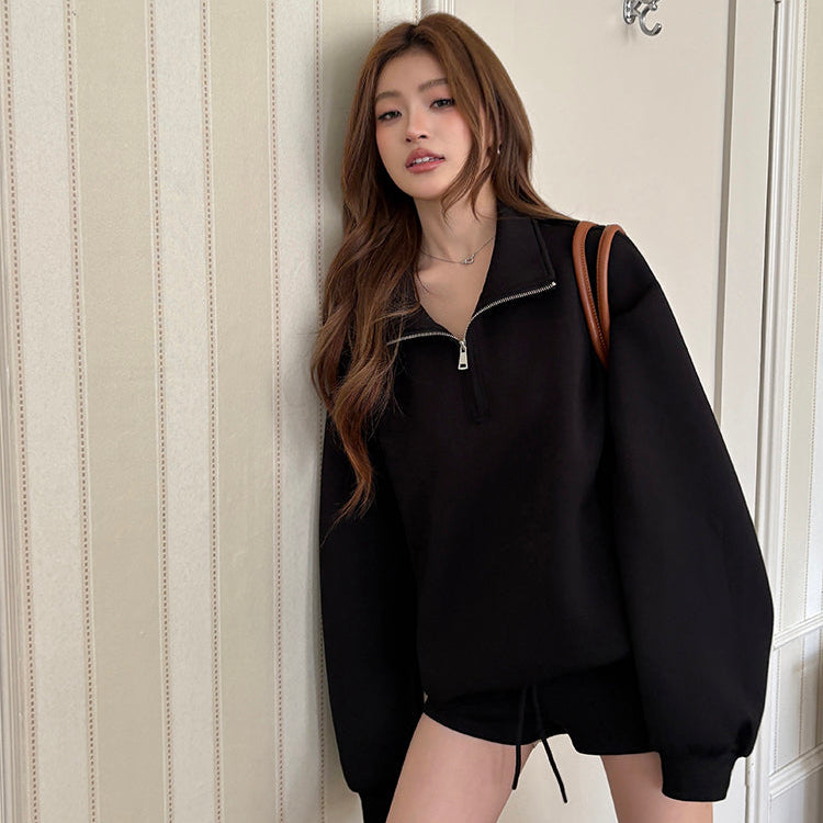 寬鬆廓形立領半拉鏈衛衣-25631