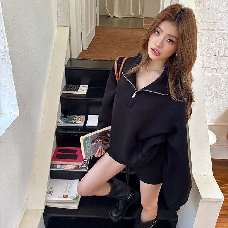 寬鬆廓形立領半拉鏈衛衣-25631