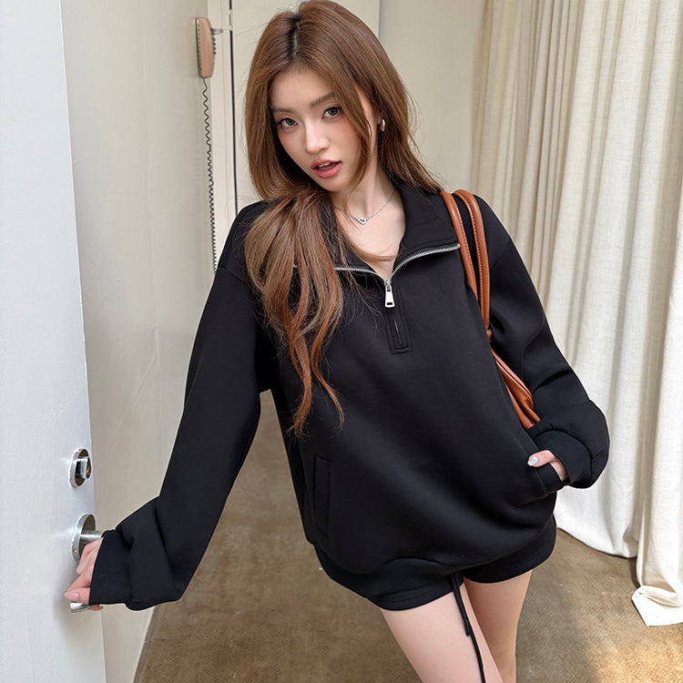 寬鬆廓形立領半拉鏈衛衣-25631