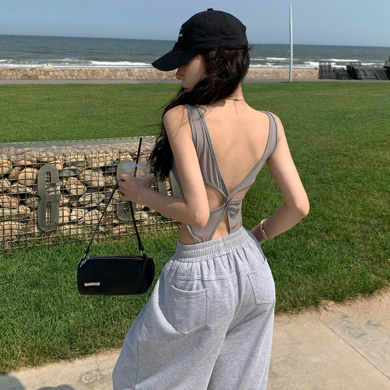 性感天后U領修身美背bratop連體衣-25465