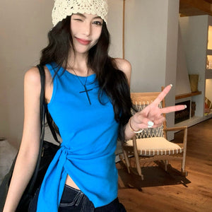 時髦辣妹顯瘦收腰綁帶背心-25486
