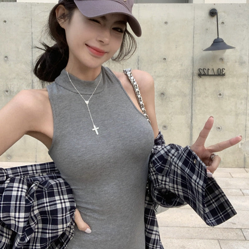 酷甜掛脖高開高衩魚尾長洋-25464