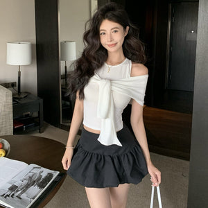 貴氣休閒綁帶裹肩背心上衣-25467