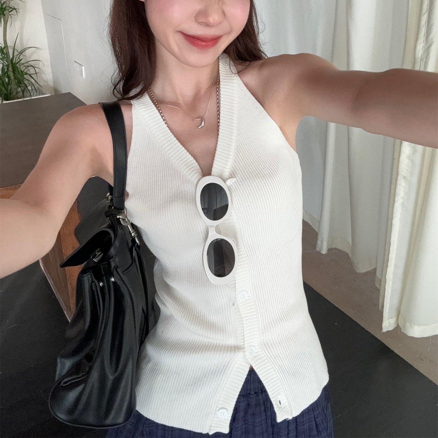 白色排扣背心-25307