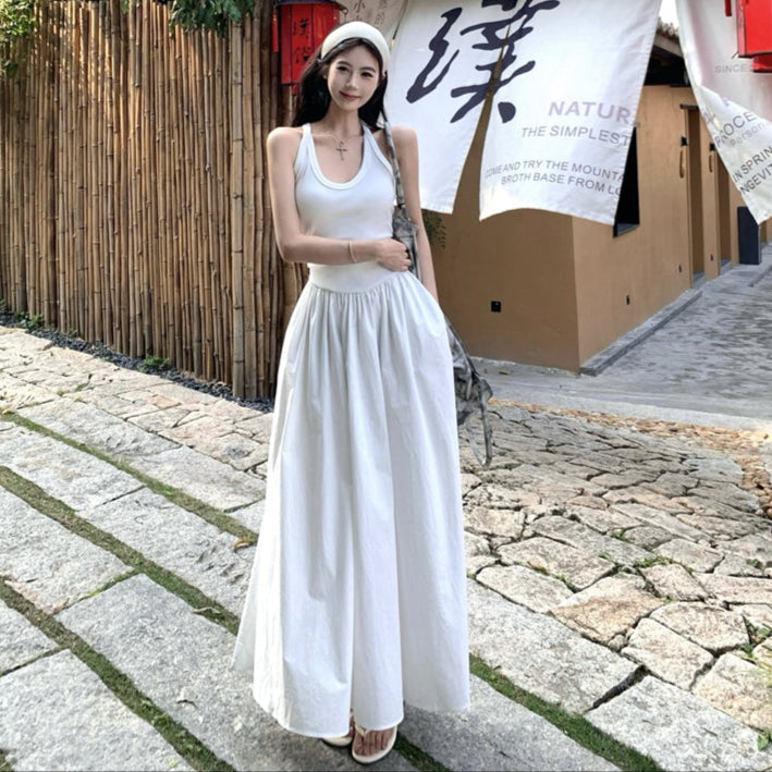 白晝之夜背心拼接大擺長洋-25475