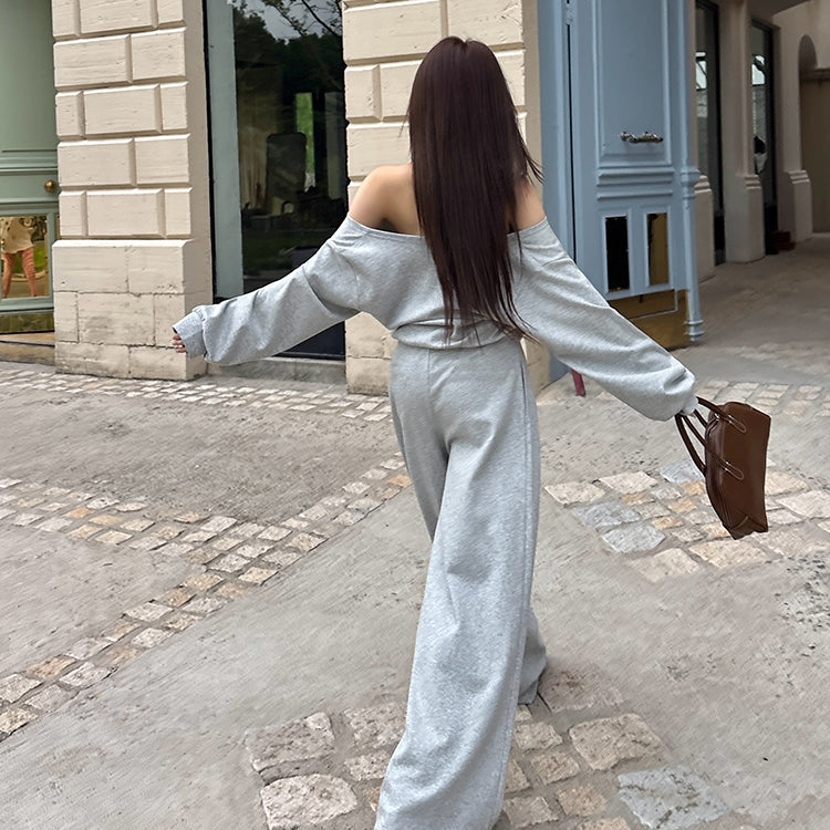 潮模掛脖衛衣抽繩衛褲兩件套-25637