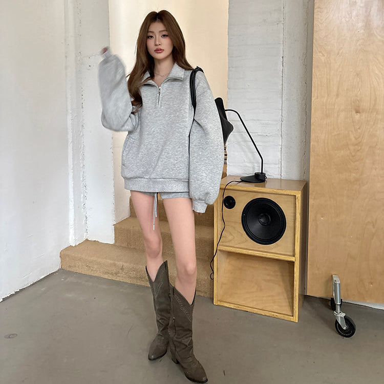 寬鬆廓形立領半拉鏈衛衣-25631