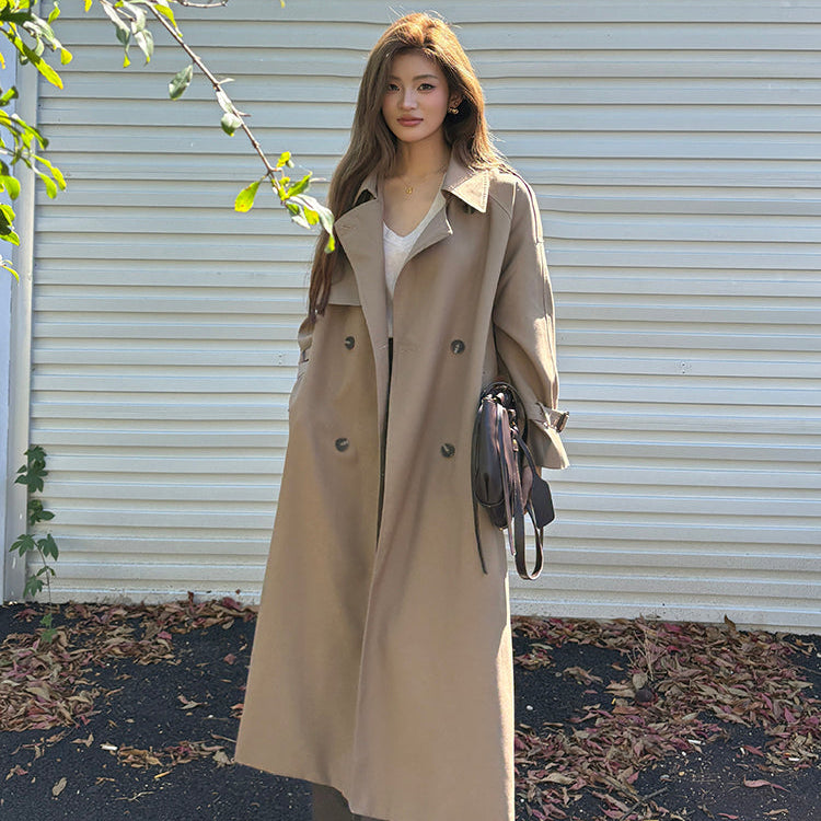 倫敦人寬鬆繫帶過膝長版風衣大衣-25654