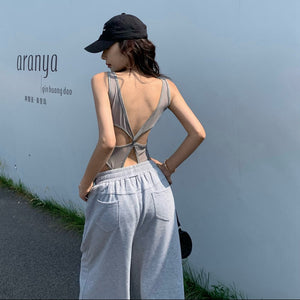 性感天后U領修身美背bratop連體衣-25465