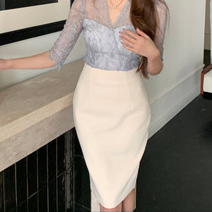 性感名媛杏色高腰修身包臀裙-25152