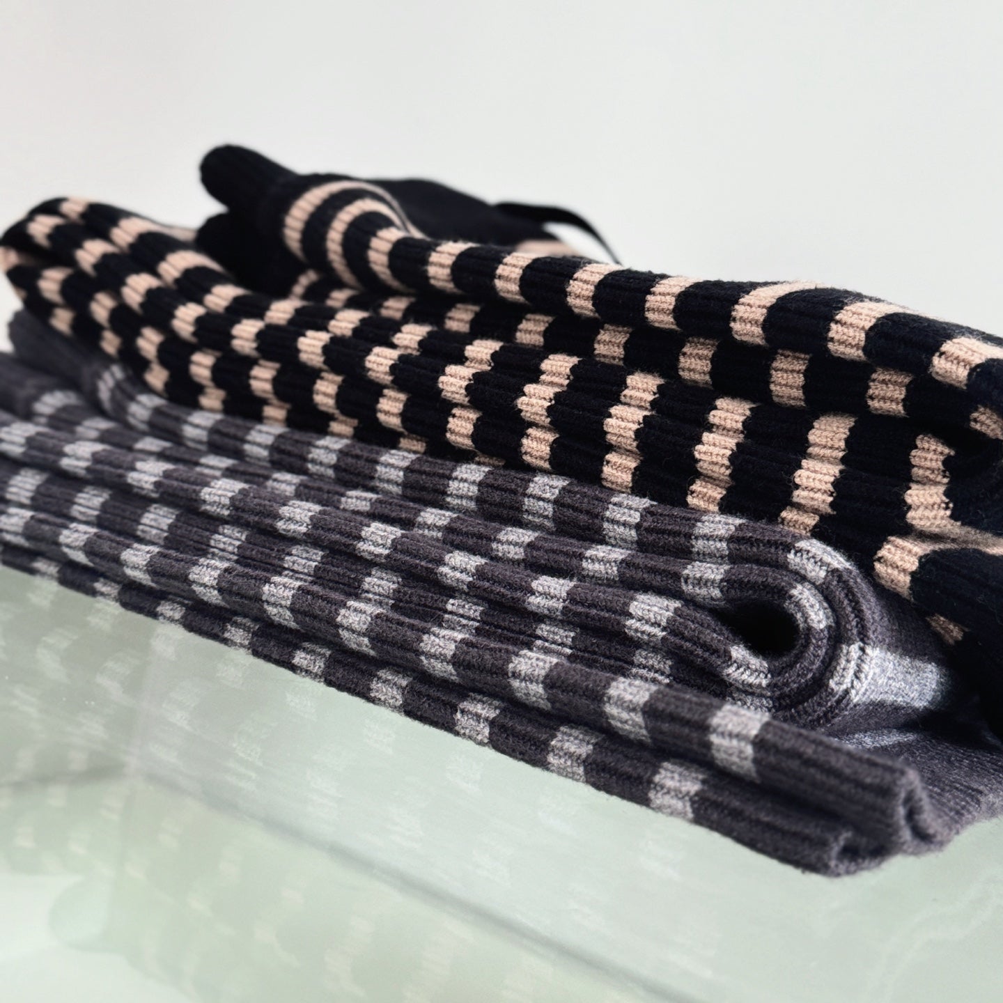 軟糯針織加厚條紋寬褲-25673