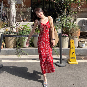 紅色碎花海邊度假沙灘長洋-25300