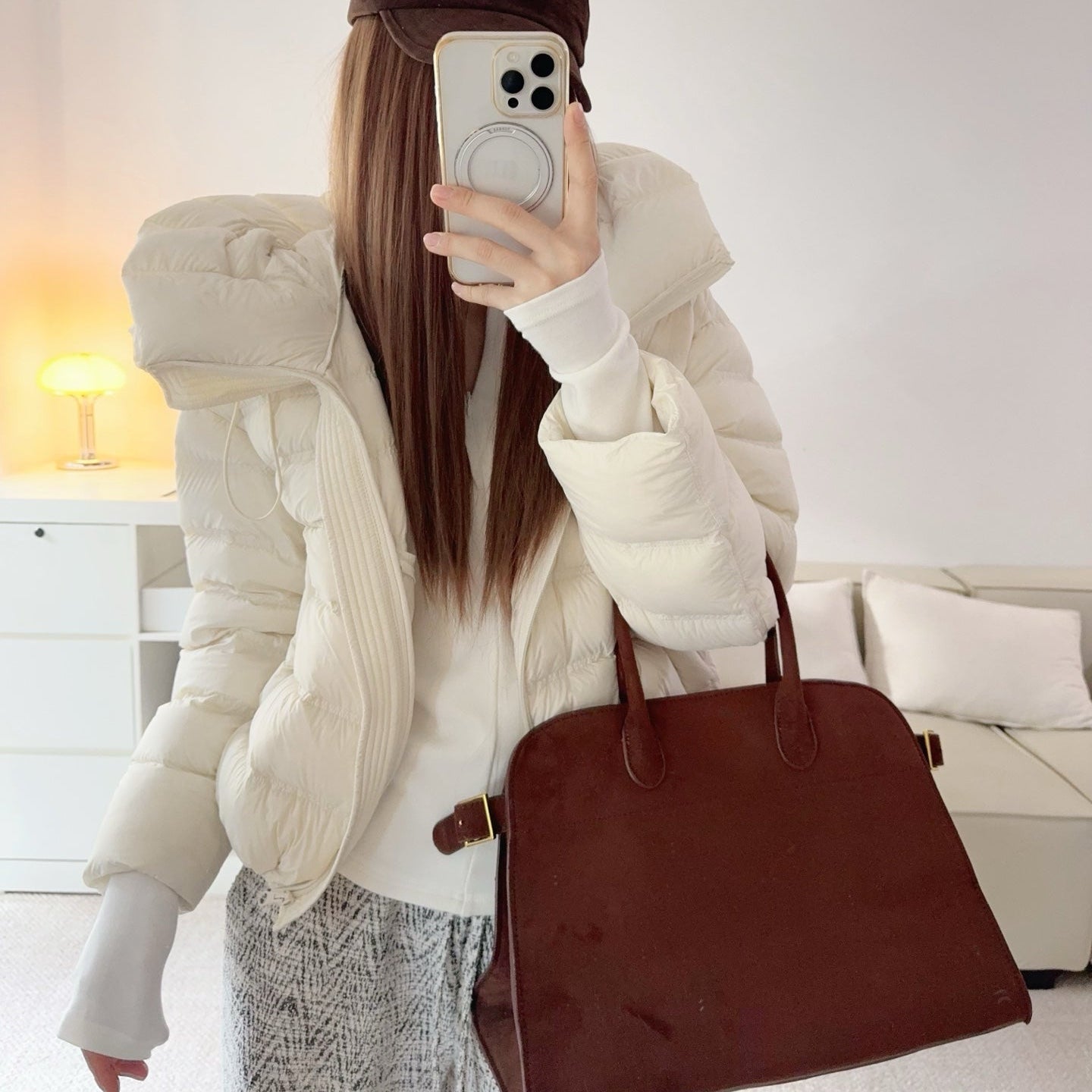 甜美可愛顯瘦花苞連帽羽絨外套-25675